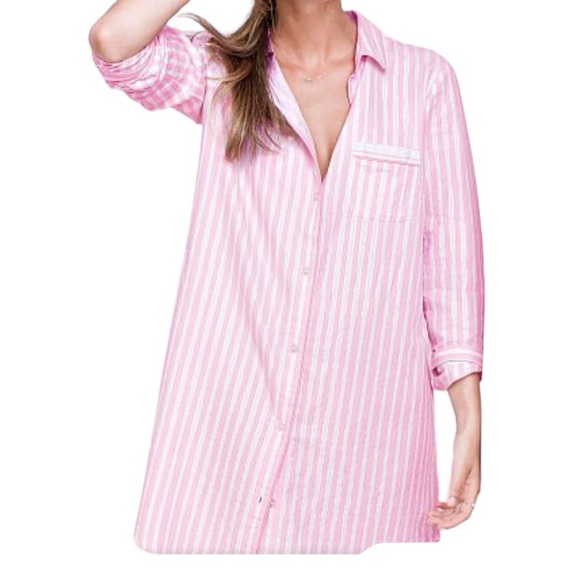 Victoria Secret’s Vintage Night Sleep Oversized Shirt Pink and White Size M - Picture 1 of 9